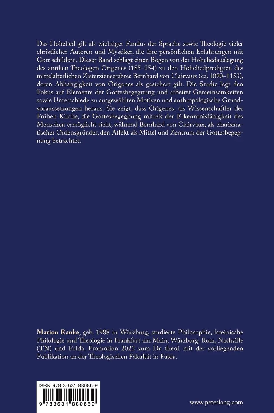 Rückseite: 9783631880869 | Honigtrank des Origenes und Balsam des seligen Bernhards | Ranke