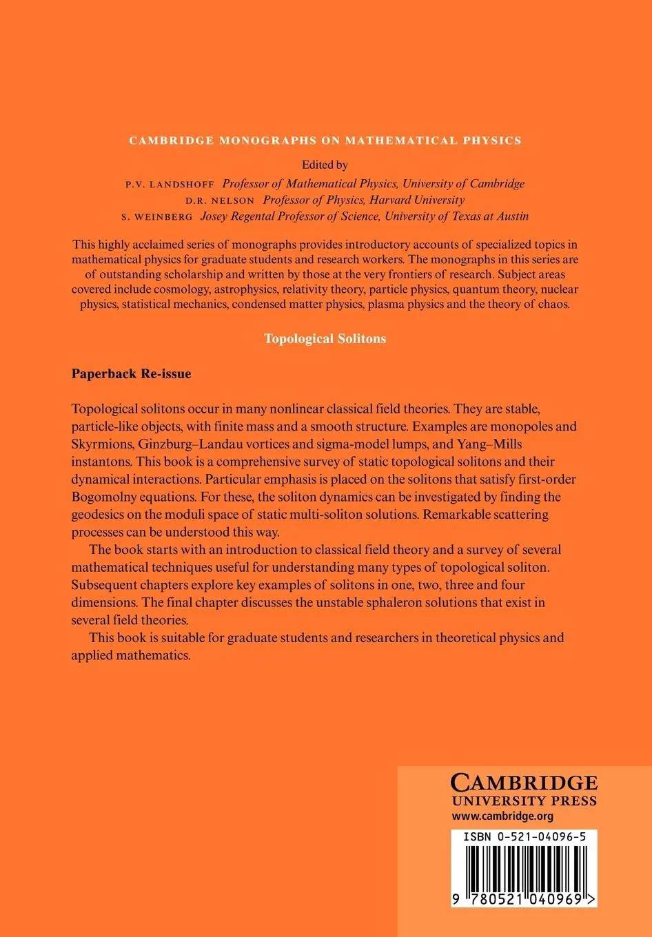 Rückseite: 9780521040969 | Topological Solitons | Nicholas Manton (u. a.) | Taschenbuch | 2007