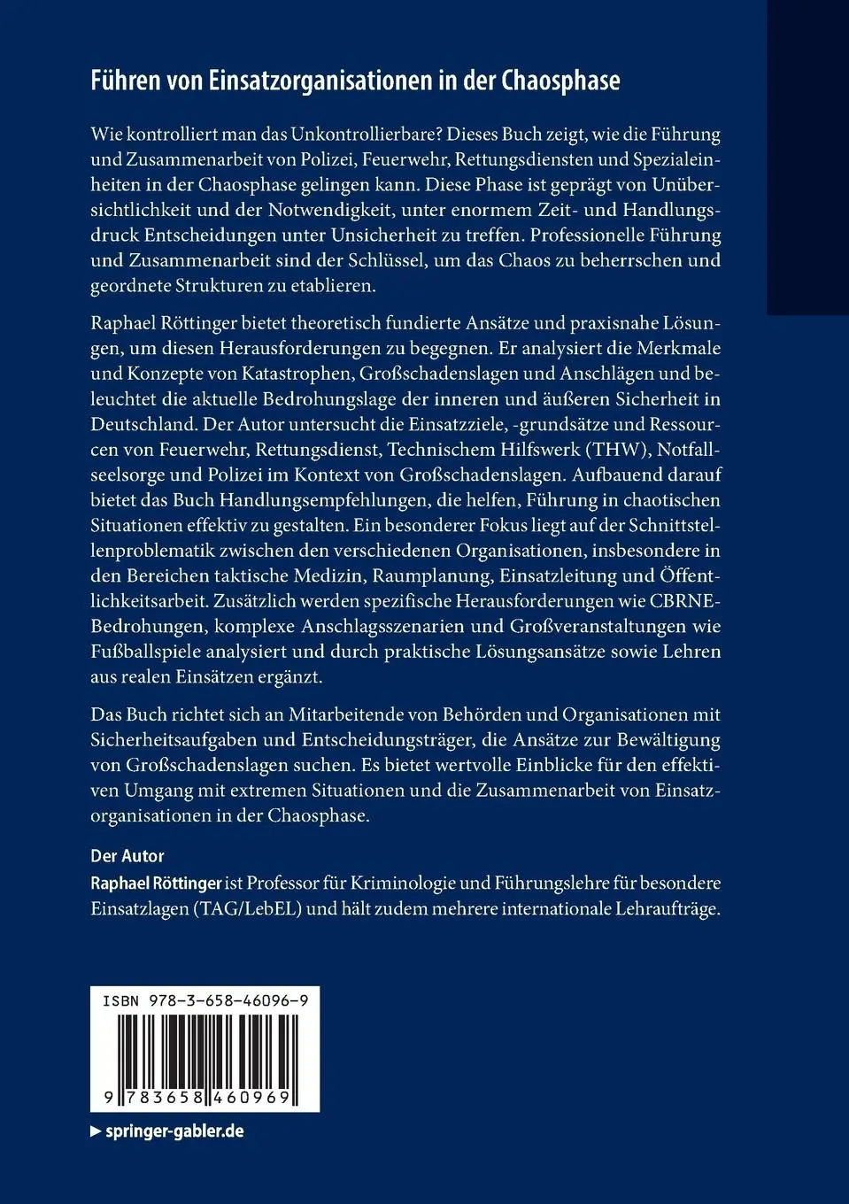 Rückseite: 9783658460969 | Führen von Einsatzorganisationen in der Chaosphase | Raphael Röttinger