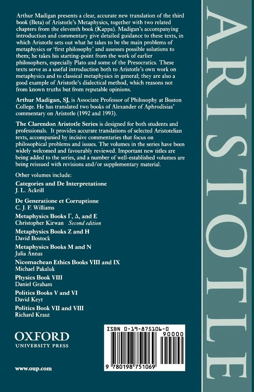 Rückseite: 9780198751069 | Metaphysics | Books B and K 1-2 | Aristotle | Taschenbuch | Englisch