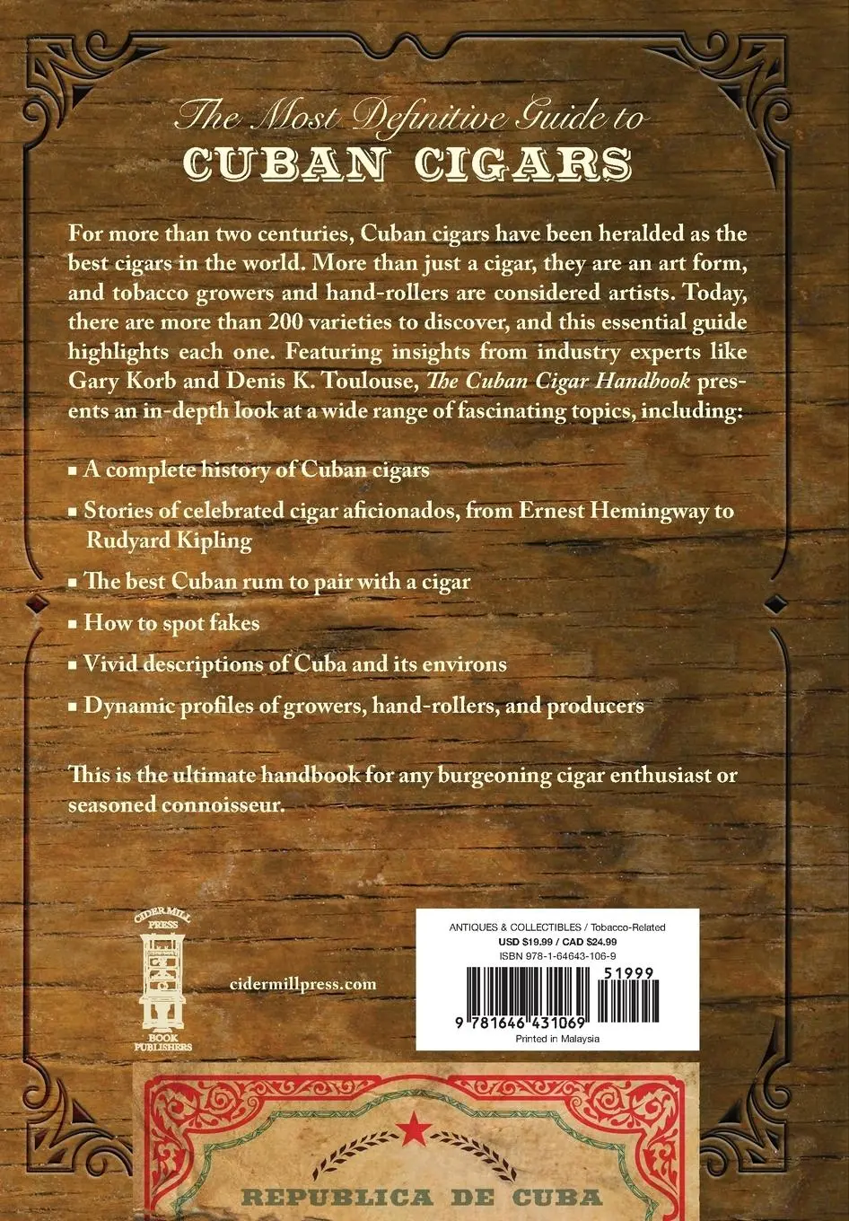 Rückseite: 9781646431069 | Cuban Cigar Handbook Softcover | Matteo Speranza | Taschenbuch | 2024