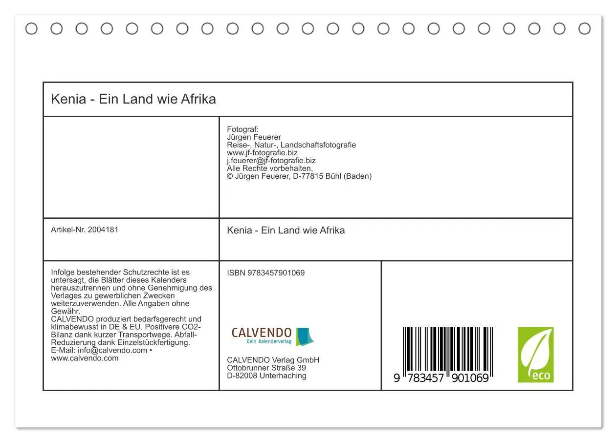 Bild: 9783457901069 | Kenia - Ein Land wie Afrika (Tischkalender 2026 DIN A5 quer),...