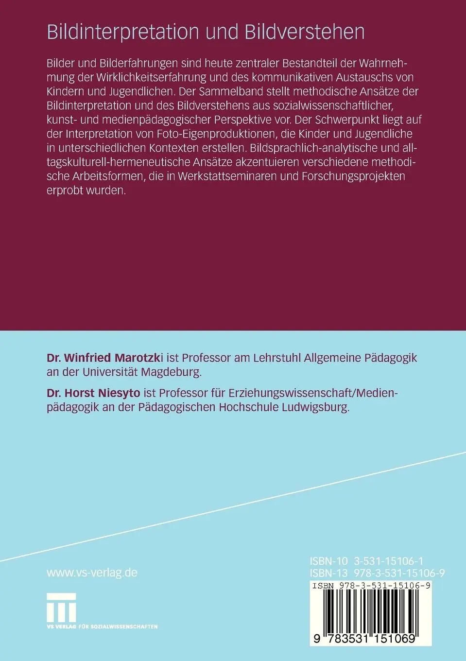 Rückseite: 9783531151069 | Bildinterpretation und Bildverstehen | Horst Niesyto (u. a.) | Buch