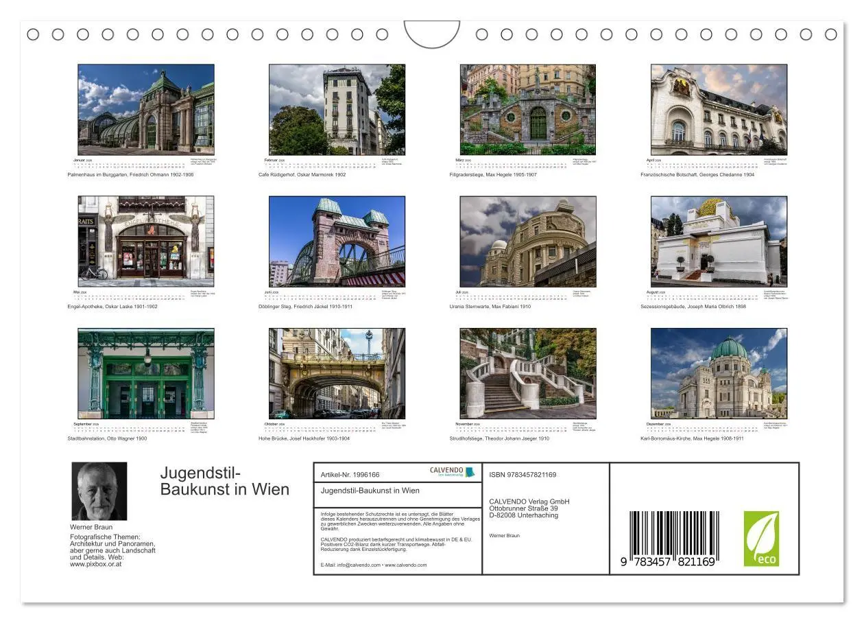 Bild: 9783457821169 | Jugendstil-Baukunst in Wien (Wandkalender 2026 DIN A4 quer),...