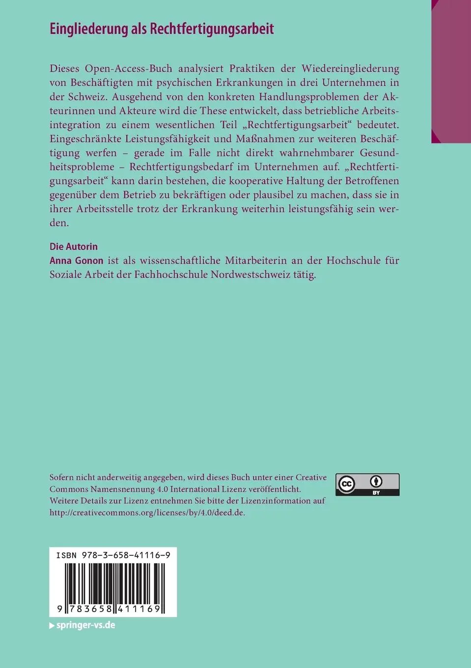 Rückseite: 9783658411169 | Eingliederung als Rechtfertigungsarbeit | Anna Gonon | Taschenbuch