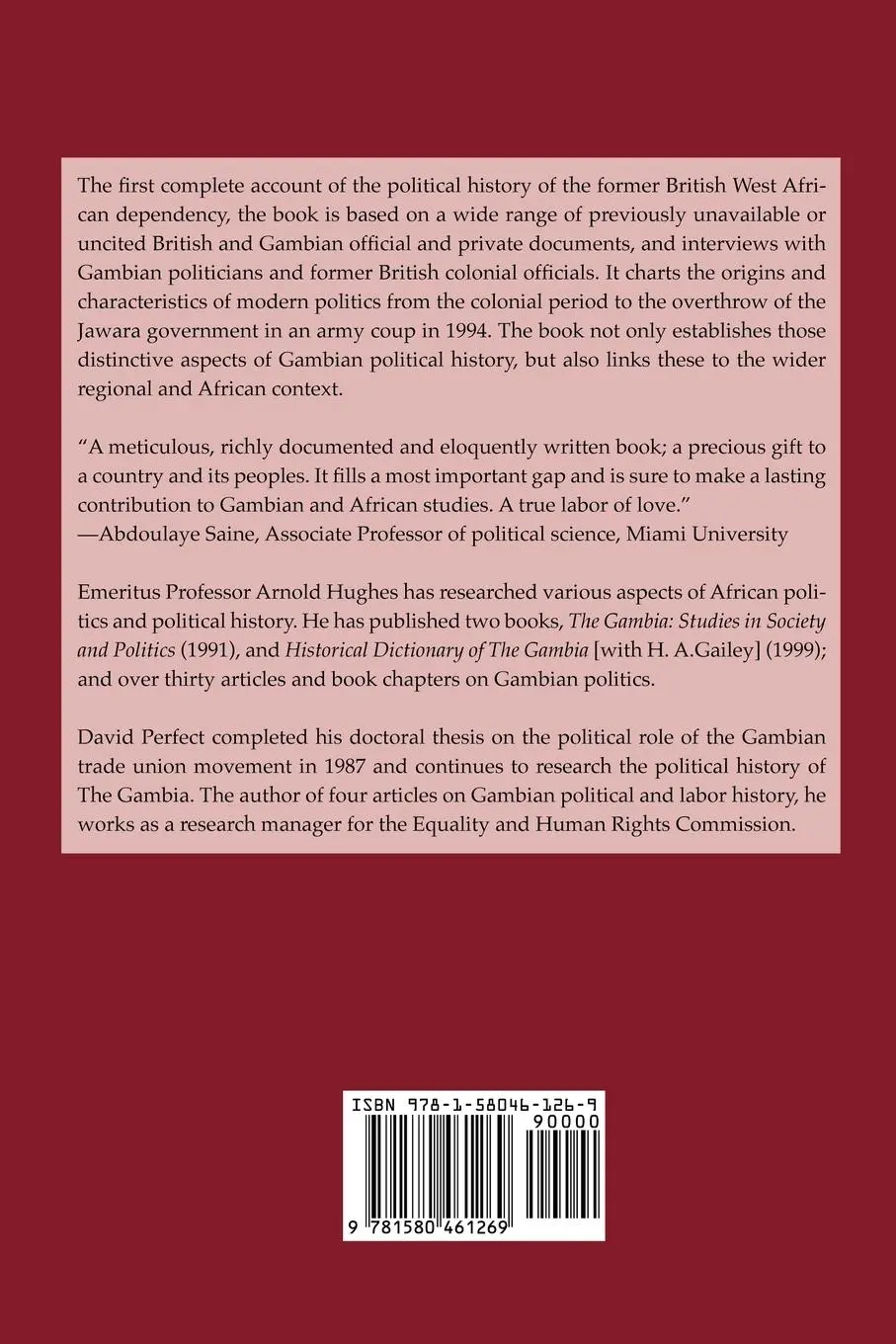 Rückseite: 9781580461269 | A Political History of the Gambia, 1816-1994 | Arnold Hughes (u. a.)
