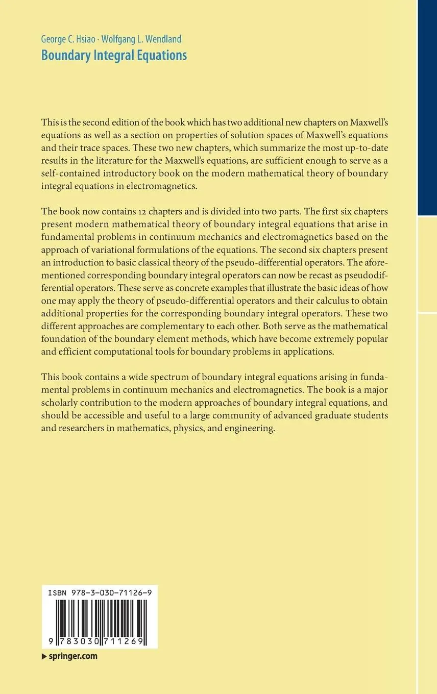 Rückseite: 9783030711269 | Boundary Integral Equations | Wolfgang L. Wendland (u. a.) | Buch | xx