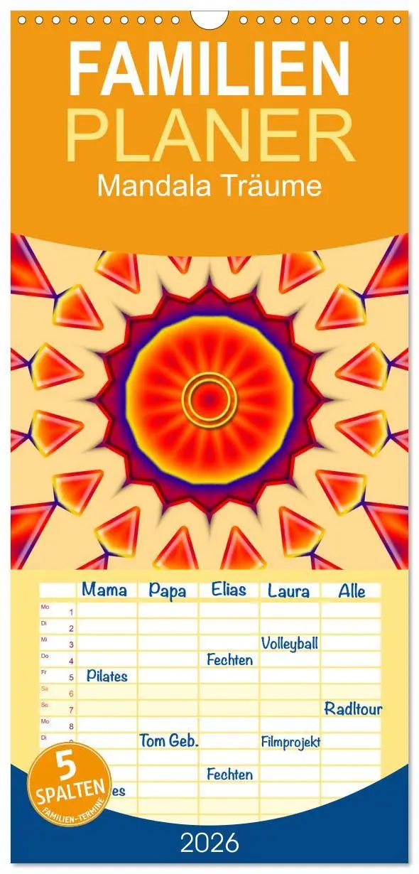 Cover: 9783516521269 | Familienplaner 2026 - Mandala Träume mit 5 Spalten (Wandkalender,...