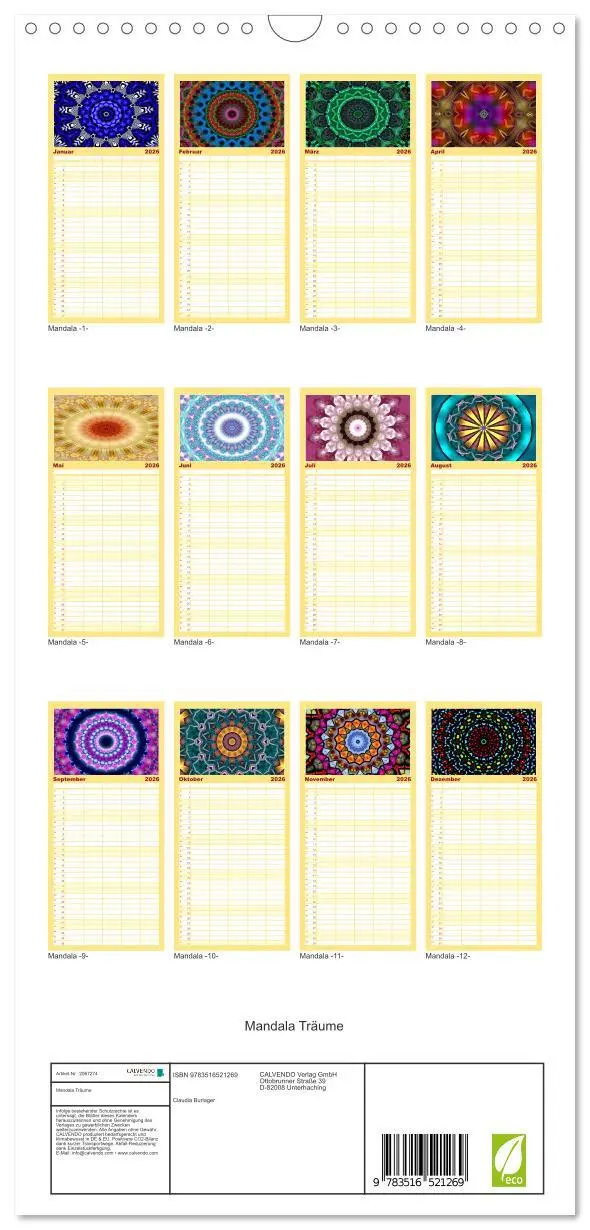 Bild: 9783516521269 | Familienplaner 2026 - Mandala Träume mit 5 Spalten (Wandkalender,...