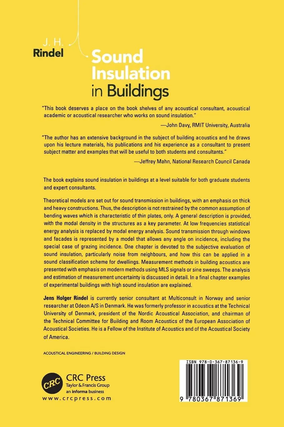 Rückseite: 9780367871369 | Sound Insulation in Buildings | Jens Holger Rindel | Taschenbuch