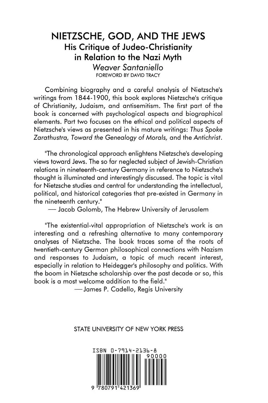 Rückseite: 9780791421369 | Nietzsche, God, and the Jews | Weaver Santaniello | Taschenbuch | 1994