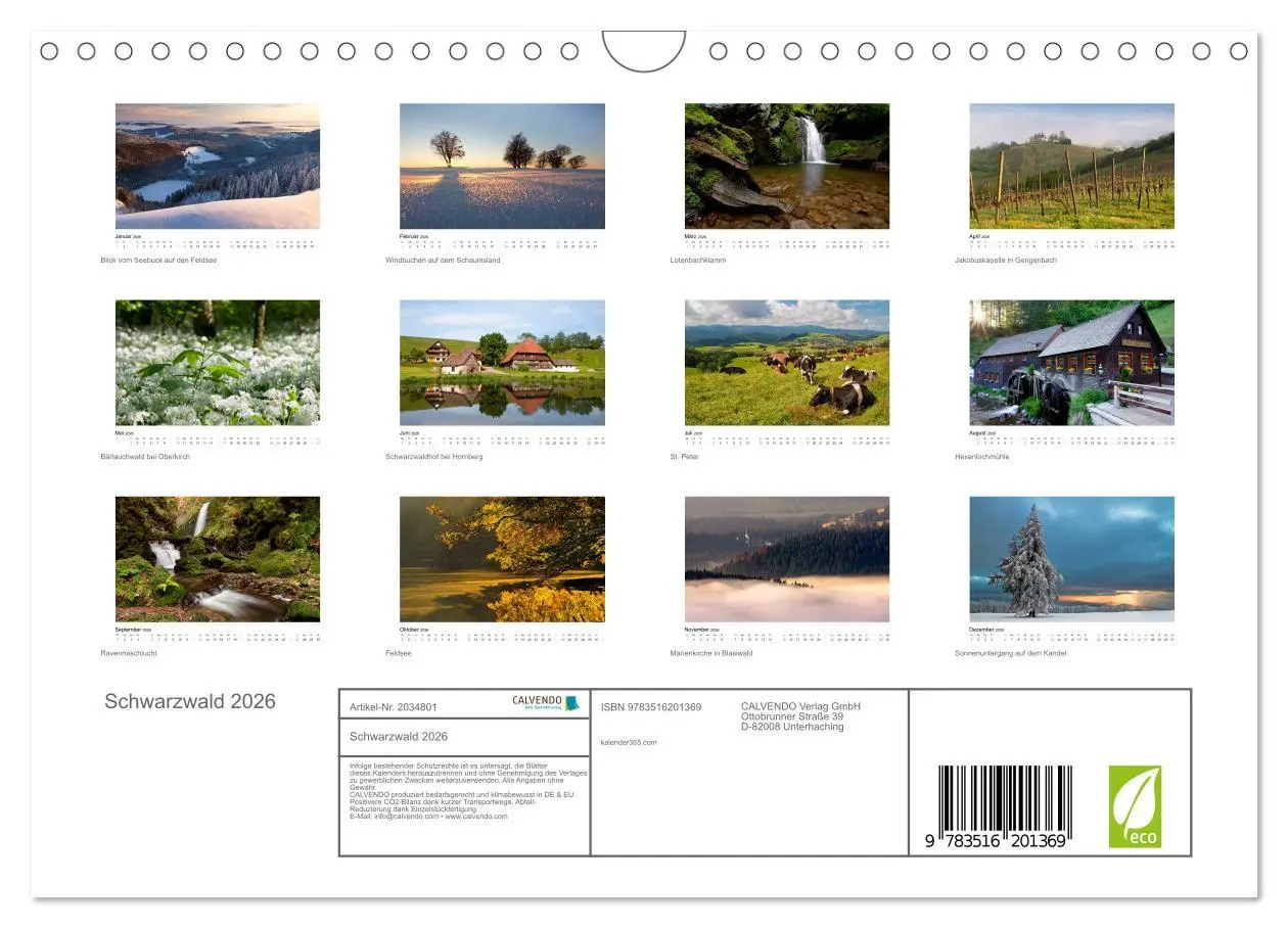 Bild: 9783516201369 | Schwarzwald 2026 (Wandkalender 2026 DIN A4 quer), CALVENDO...