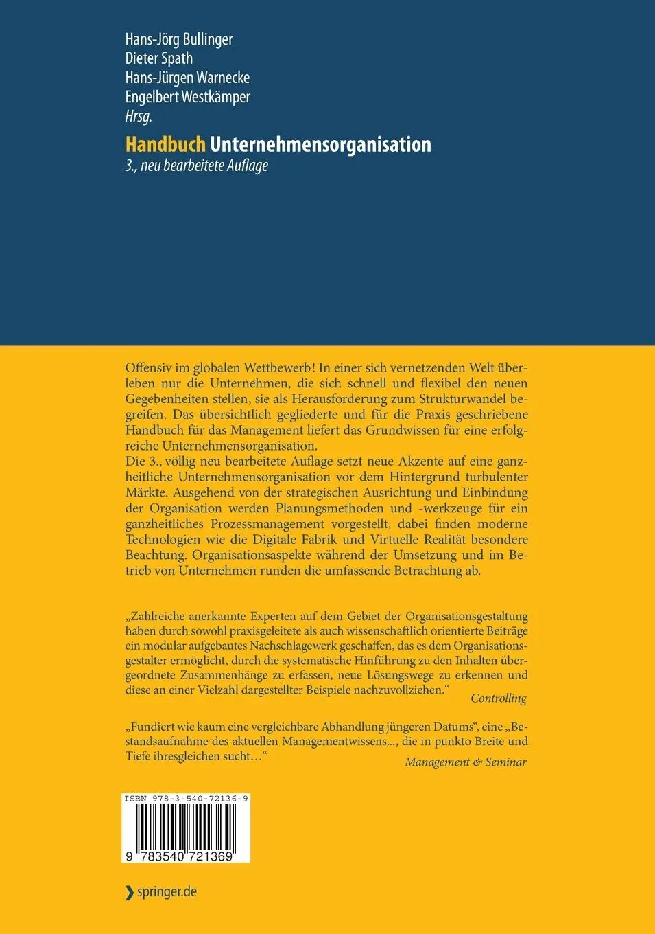Rückseite: 9783540721369 | Handbuch Unternehmensorganisation | Strategien, Planung, Umsetzung