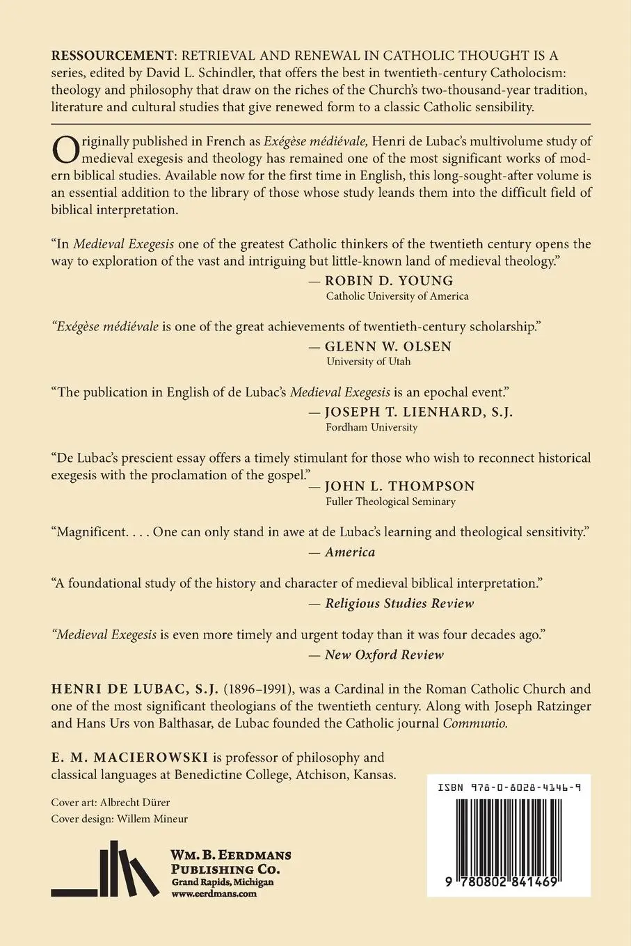 Rückseite: 9780802841469 | Medieval Exegesis Vol. 2 | The Four Senses of Scripture | Lubac | Buch
