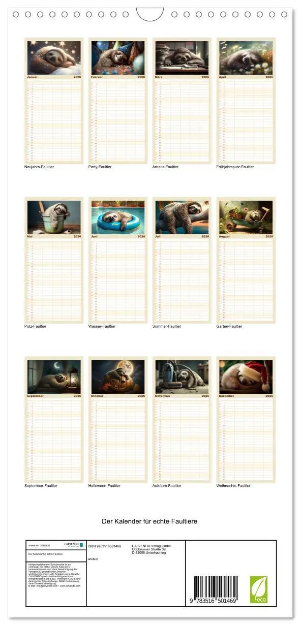 Bild: 9783516501469 | Familienplaner 2026 - Der Kalender für echte Faultiere mit 5...