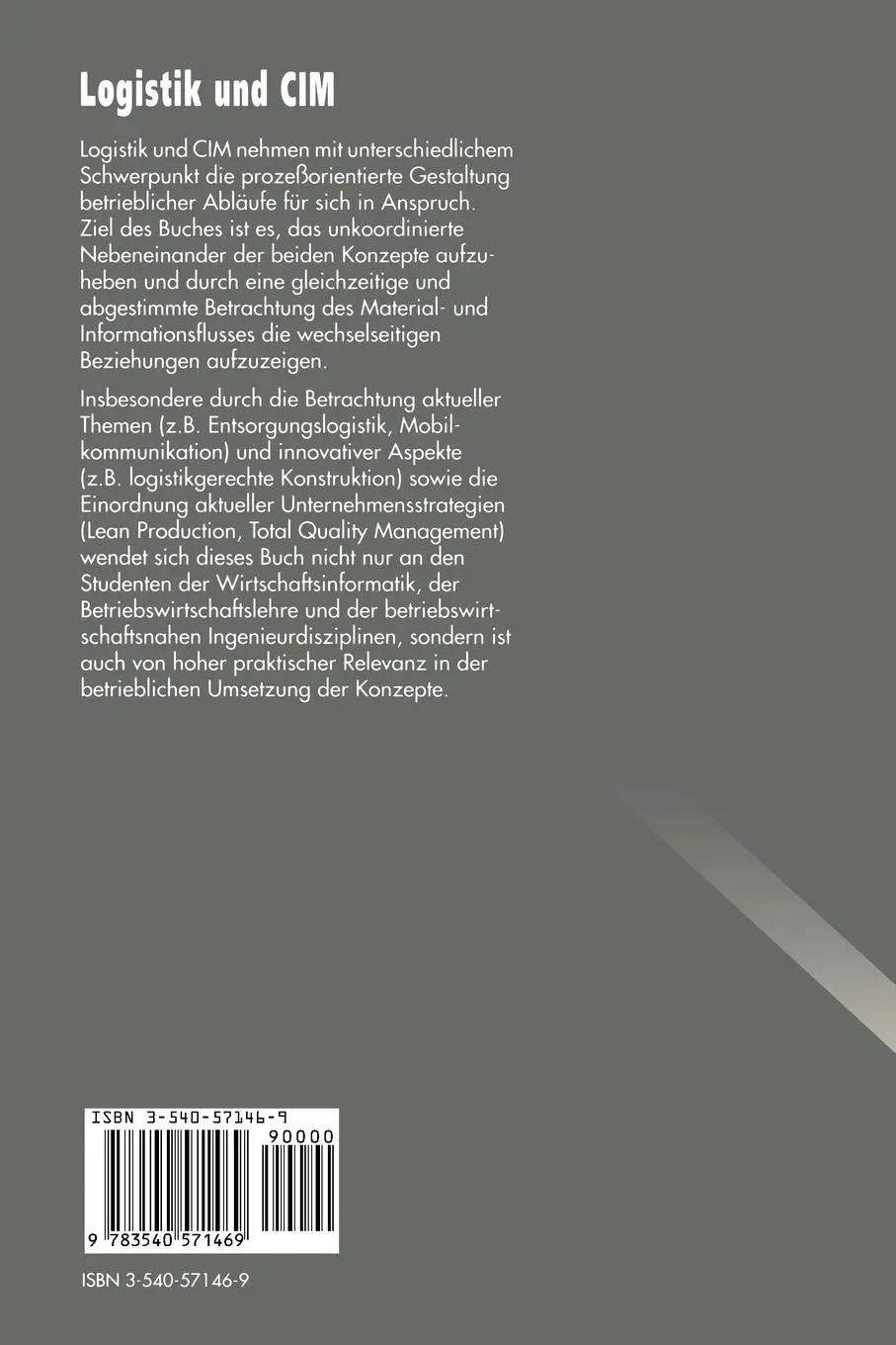 Rückseite: 9783540571469 | Logistik und CIM | Jörg Becker (u. a.) | Taschenbuch | xxii | Deutsch