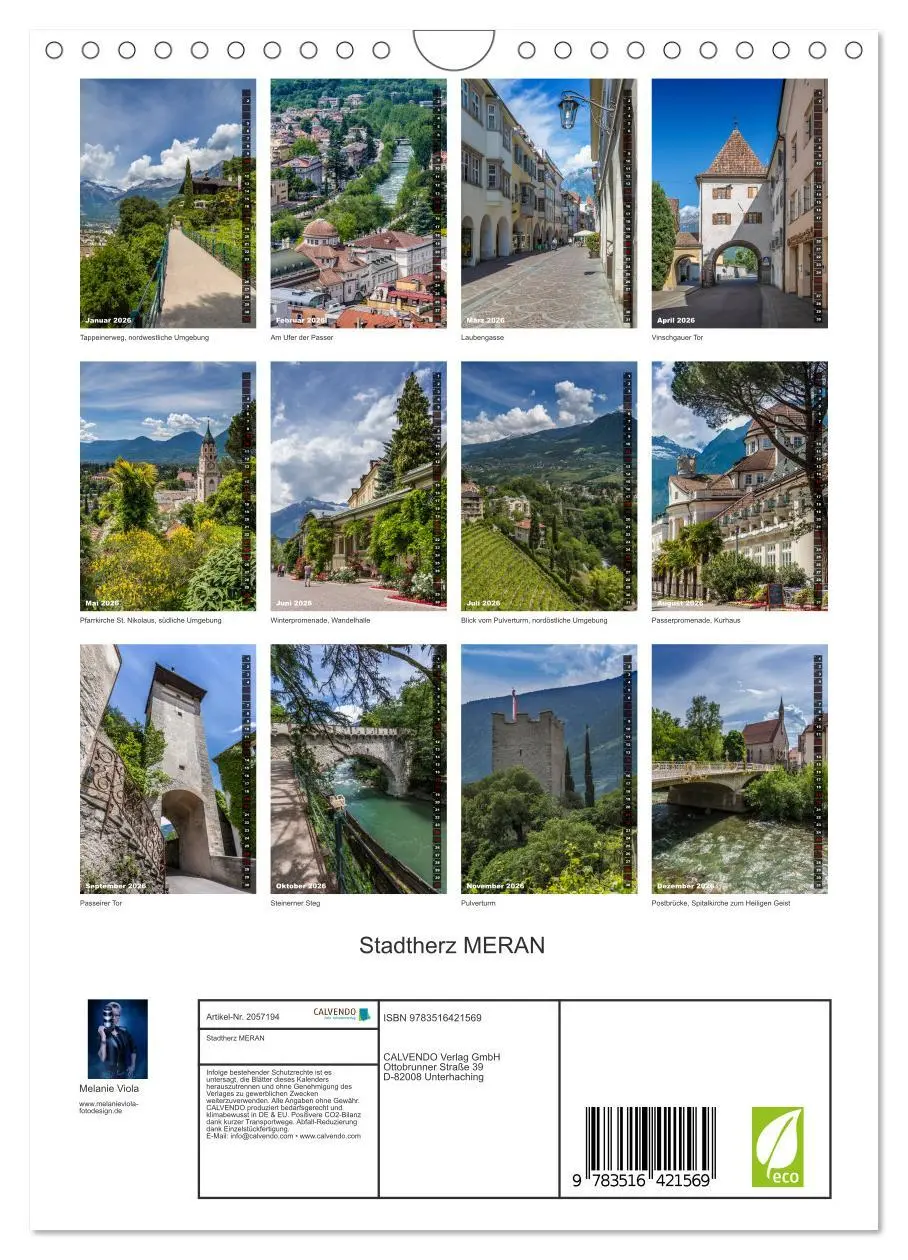 Bild: 9783516421569 | Stadtherz MERAN (Wandkalender 2026 DIN A4 hoch), CALVENDO...