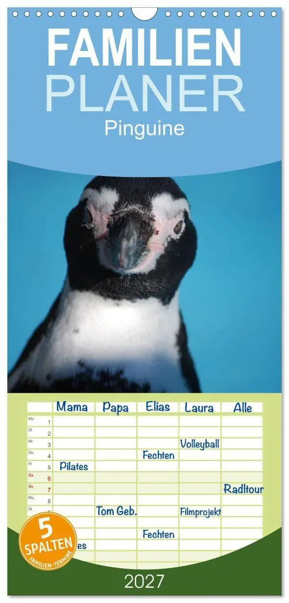Cover: 9783594331569 | Familienplaner 2027 - Pinguine 2027 mit 5 Spalten (Wandkalender, 21...