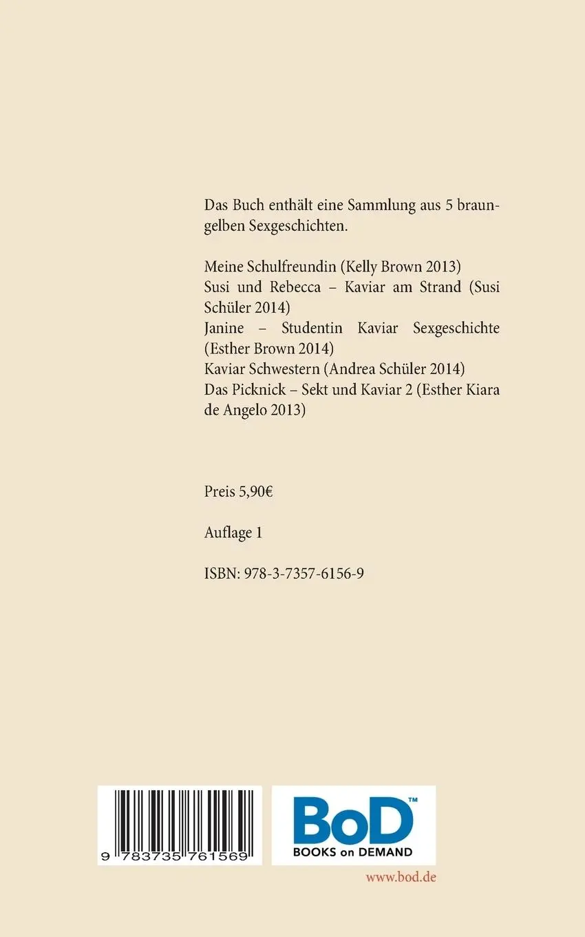 Rückseite: 9783735761569 | Natursekt und Kaviar - Sammlung | 5 braun-gelbe Sexgeschichten | Buch