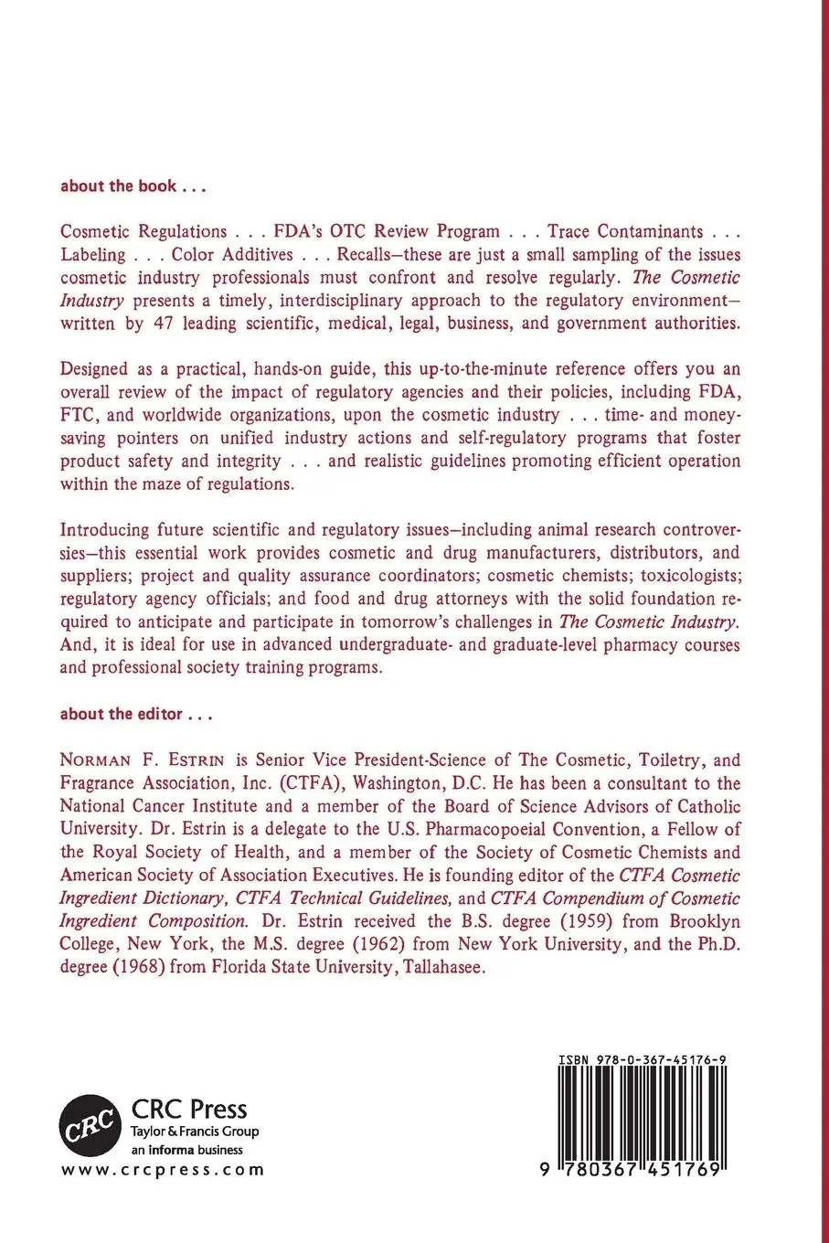 Rückseite: 9780367451769 | The Cosmetic Industry | Norman F. | Estrin | Taschenbuch | Englisch