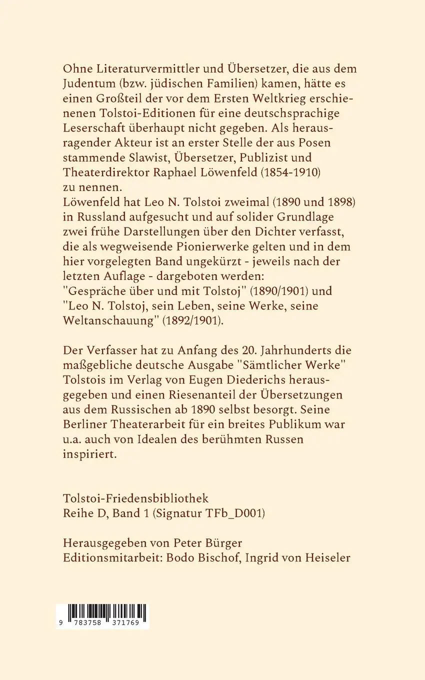Rückseite: 9783758371769 | Zwei Schriften über Leo N. Tolstoi und sein Werk | Raphael Löwenfeld