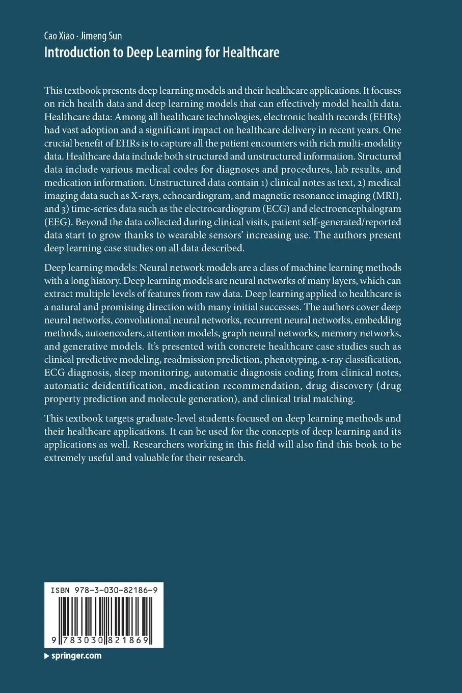 Rückseite: 9783030821869 | Introduction to Deep Learning for Healthcare | Jimeng Sun (u. a.) | xi