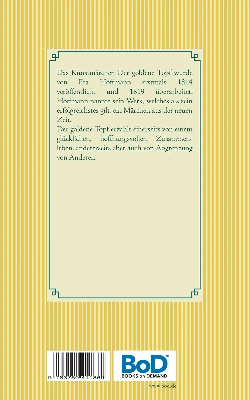 Rückseite: 9783750411869 | Der goldene Topf | Band 30 | E. T. A. Hoffmann | Taschenbuch | 88 S.