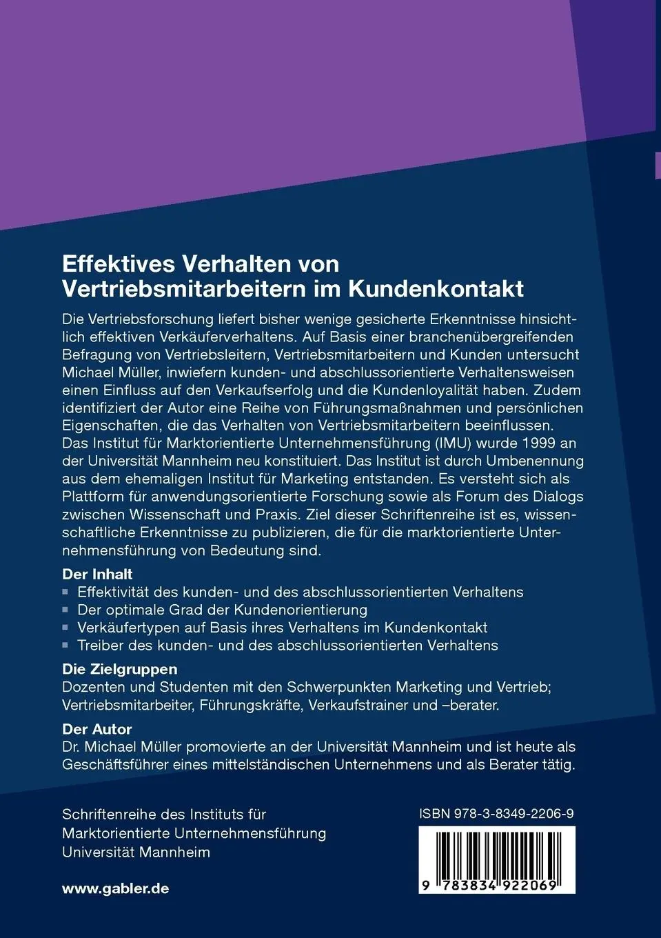 Rückseite: 9783834922069 | Effektives Verhalten von Vertriebsmitarbeitern im Kundenkontakt | Buch