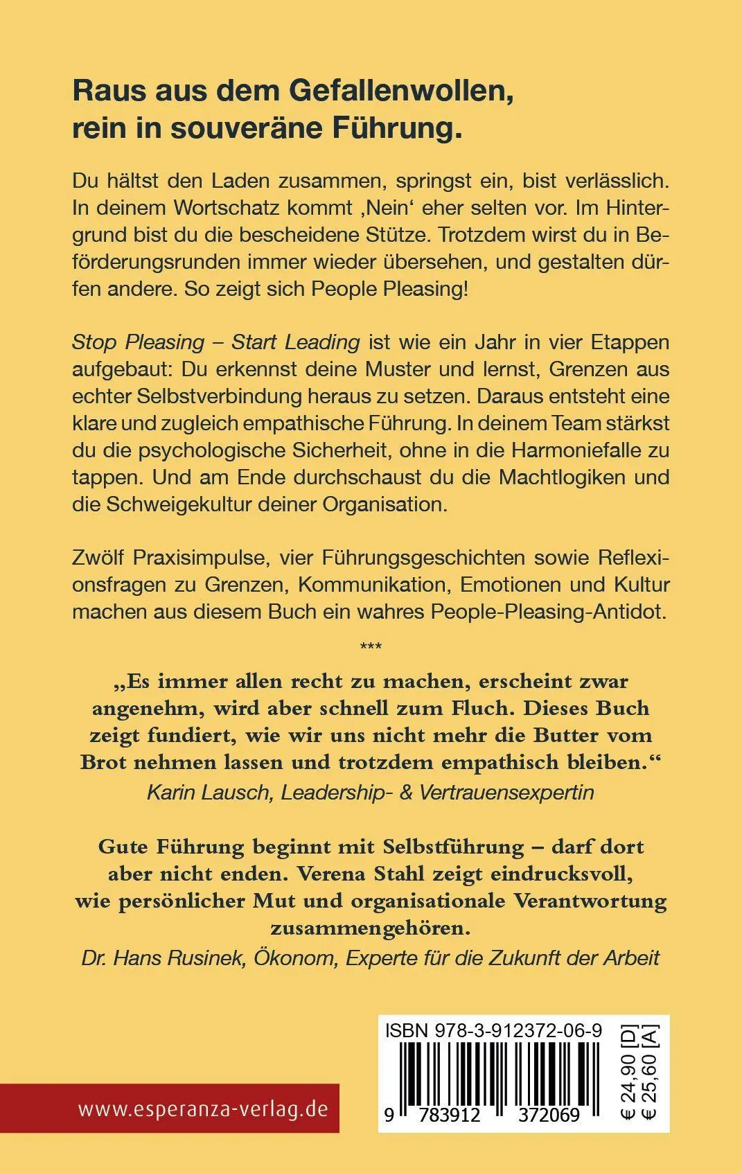 Rückseite: 9783912372069 | Stop Pleasing - Start Leading | Verena Stahl | Taschenbuch | Deutsch