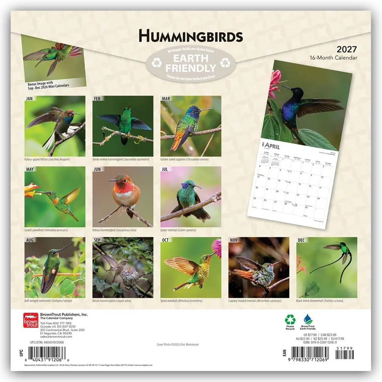 Rückseite: 9798330712069 | Hummingbirds - Kolibris 2027 - 16-Monatskalender | Publishers | 28 S.