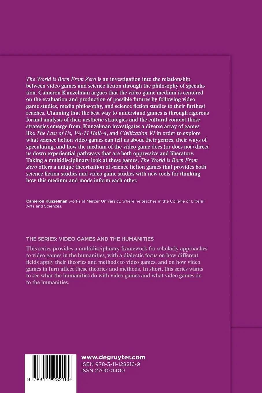 Rückseite: 9783111282169 | The World Is Born From Zero | Cameron Kunzelman | Taschenbuch | ISSN