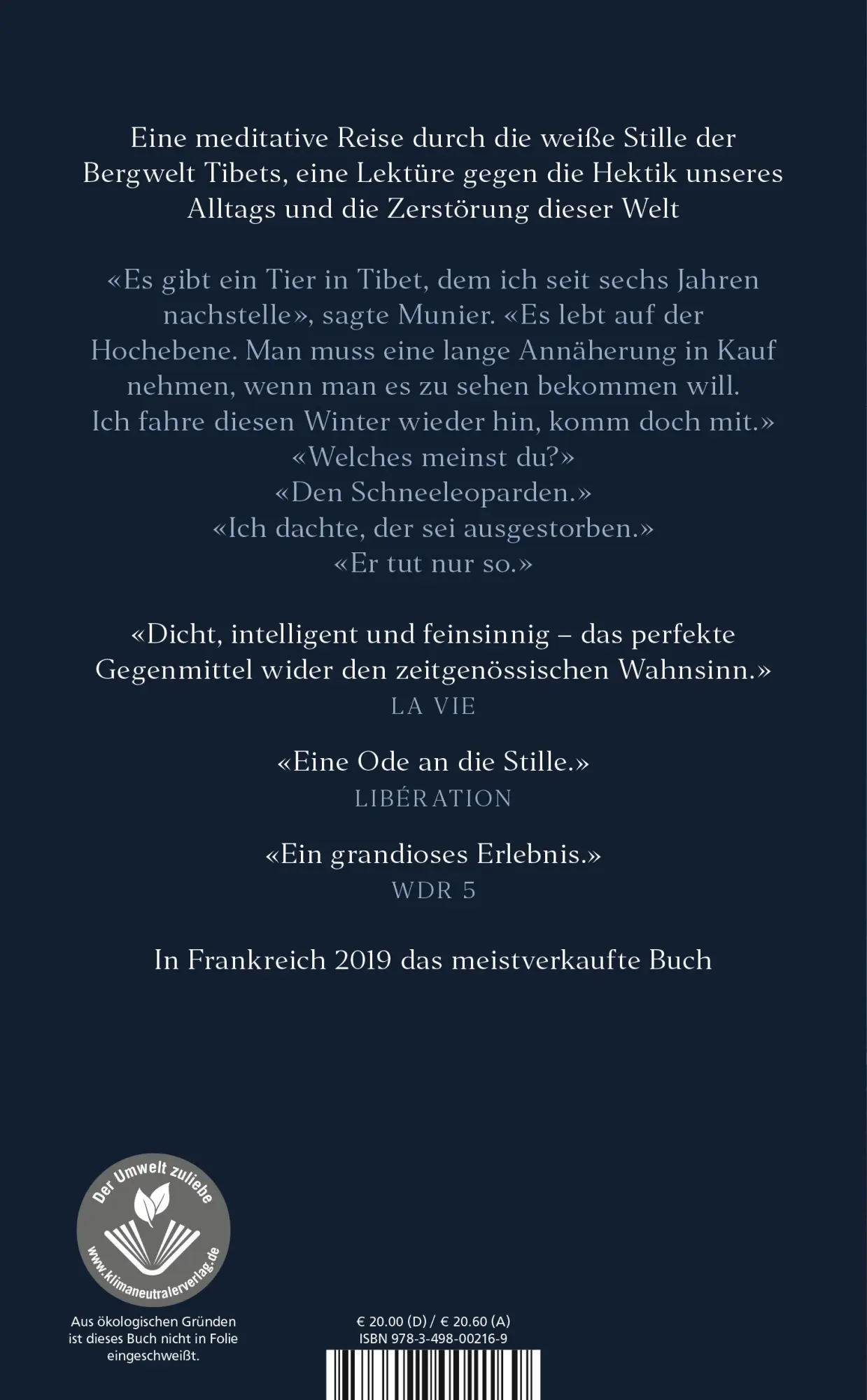 Rückseite: 9783498002169 | Der Schneeleopard | Sylvain Tesson | Buch | 192 S. | Deutsch | 2021