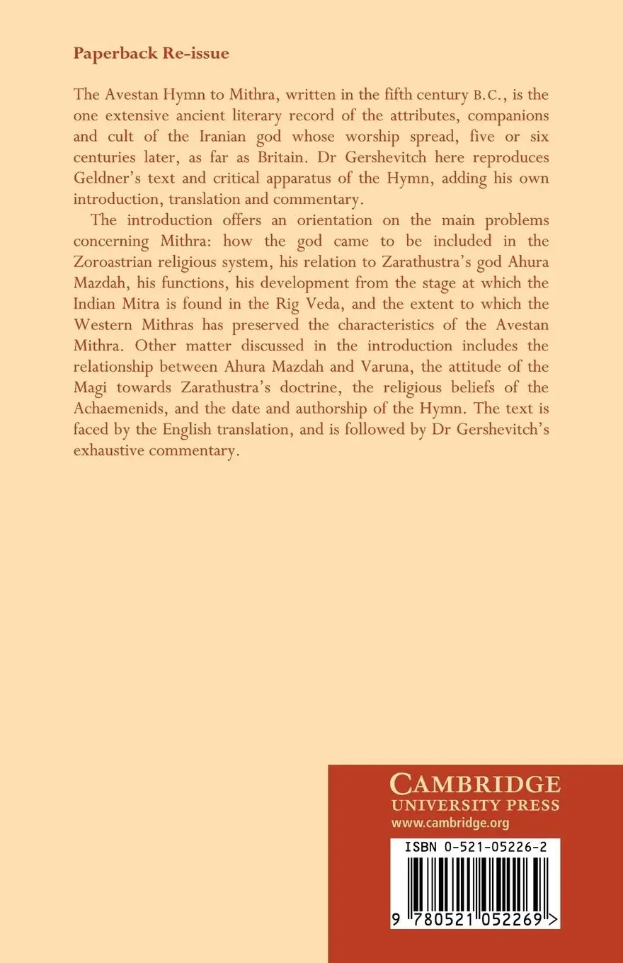 Rückseite: 9780521052269 | The Avestan Hymn to Mithra | Ilya Gershevitch | Taschenbuch | Englisch