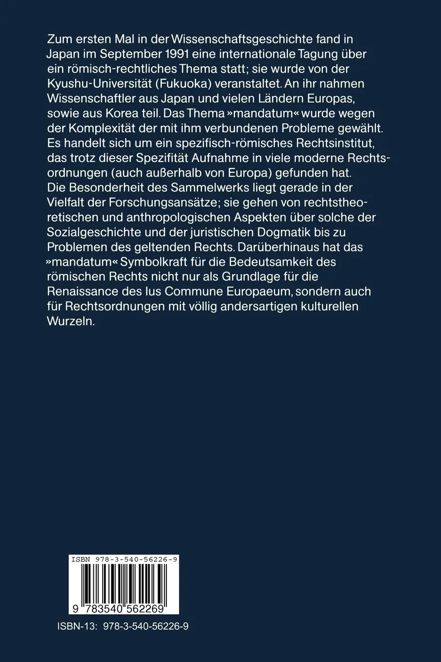 Rückseite: 9783540562269 | Mandatum und Verwandtes | Beiträge zum römischen und modernen Recht