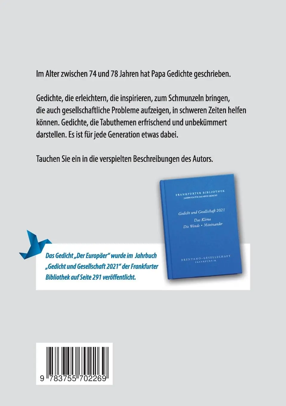 Rückseite: 9783755702269 | Papas Gedanken | Gedichtband | Wanda Fuß | Taschenbuch | 224 S. | 2022