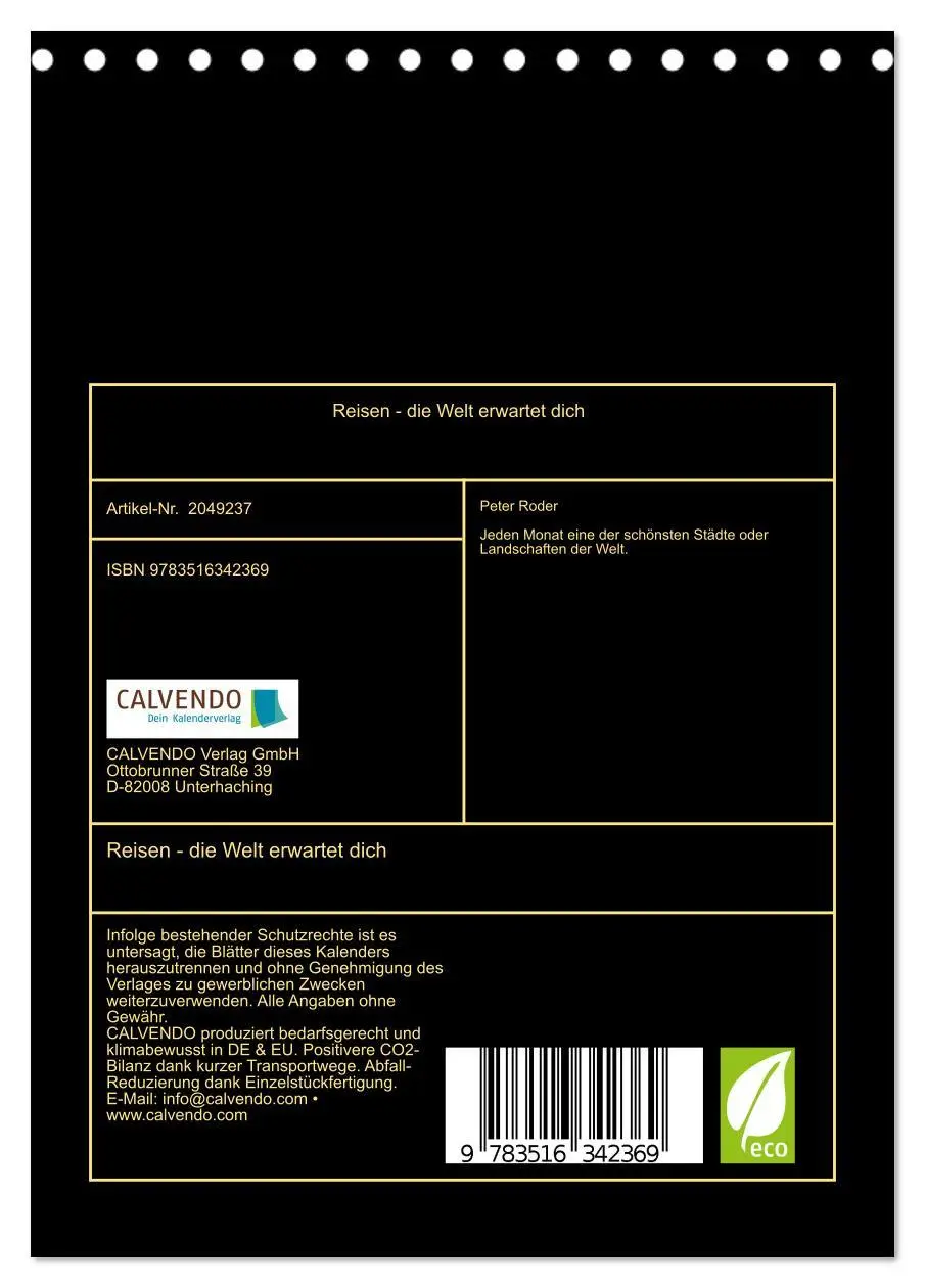 Bild: 9783516342369 | Reisen - die Welt erwartet dich (Tischkalender 2026 DIN A5 hoch),...