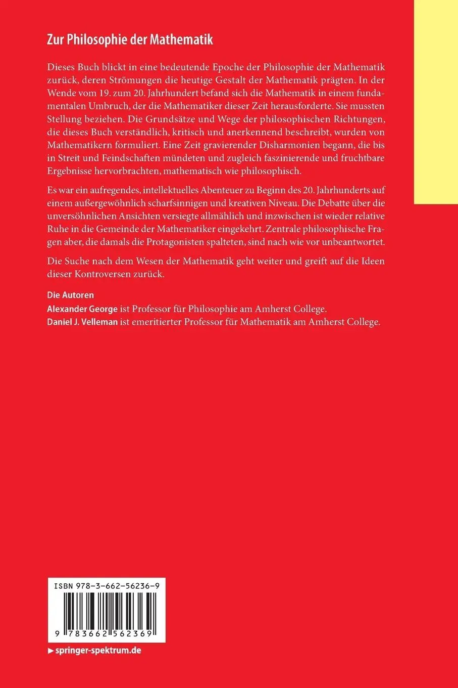 Rückseite: 9783662562369 | Zur Philosophie der Mathematik | Alexander George (u. a.) | Buch | xi
