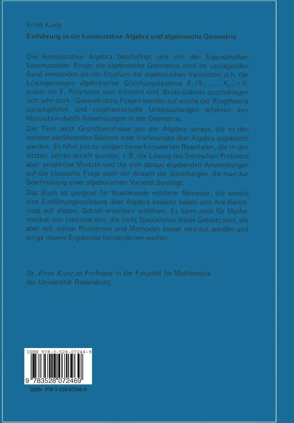 Rückseite: 9783528072469 | Einführung in die kommutative Algebra und algebraische Geometrie