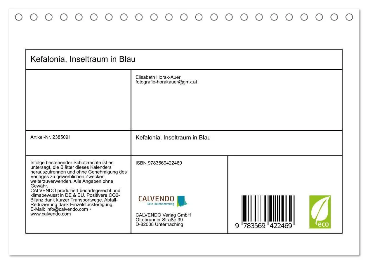 Bild: 9783569422469 | Kefalonia, Inseltraum in Blau (Tischkalender 2027 DIN A5 quer),...