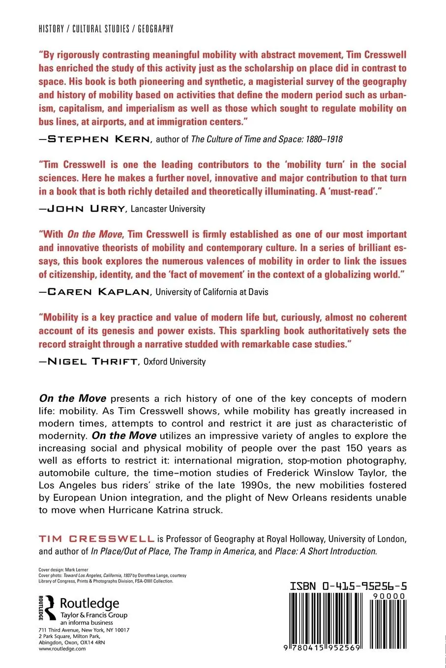 Rückseite: 9780415952569 | On the Move | Mobility in the Modern Western World | Timothy Cresswell