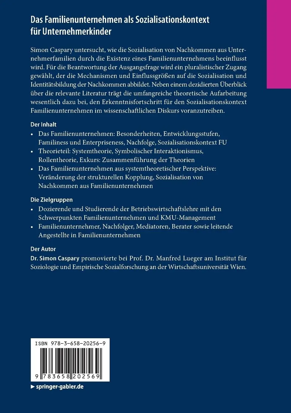 Rückseite: 9783658202569 | Das Familienunternehmen als Sozialisationskontext für...