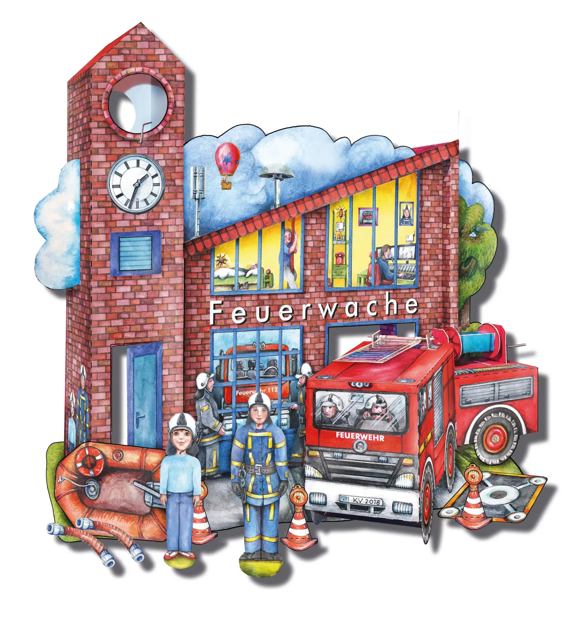 Bild: 4280000272669 | Feuerwache mit Feuerwehr Bastelbogen Ausschneidebogen | Atelier Color