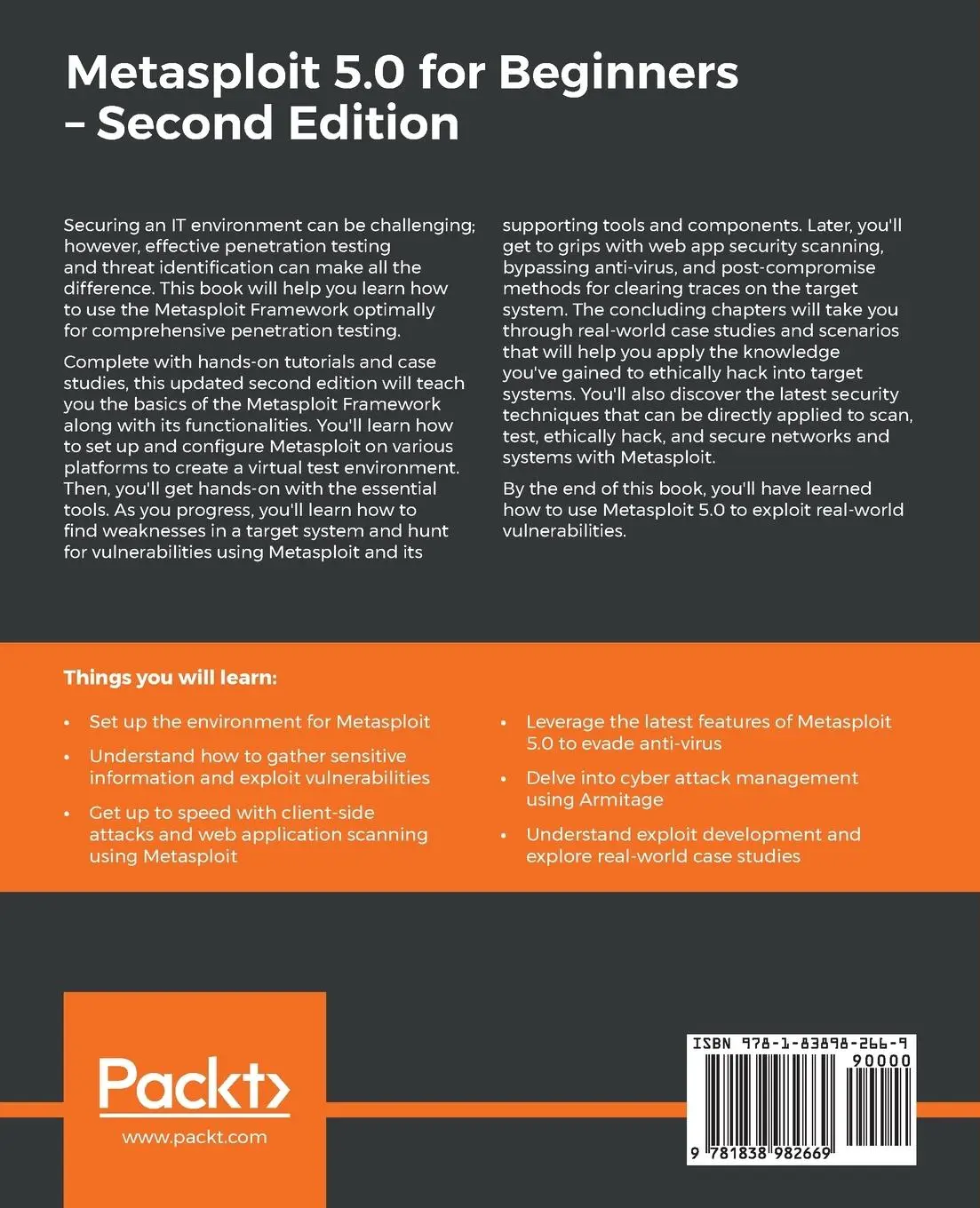 Rückseite: 9781838982669 | Metasploit 5.0 for Beginners - Second Edition | Sagar Rahalkar | Buch