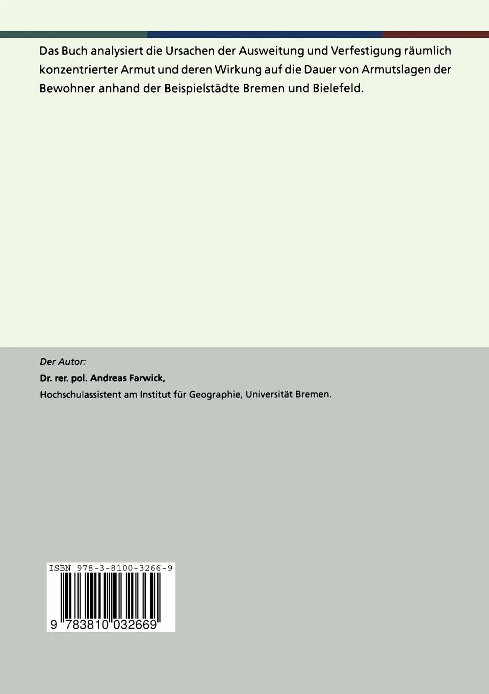 Rückseite: 9783810032669 | Segregierte Armut in der Stadt | Andreas Farwick | Taschenbuch | 2001