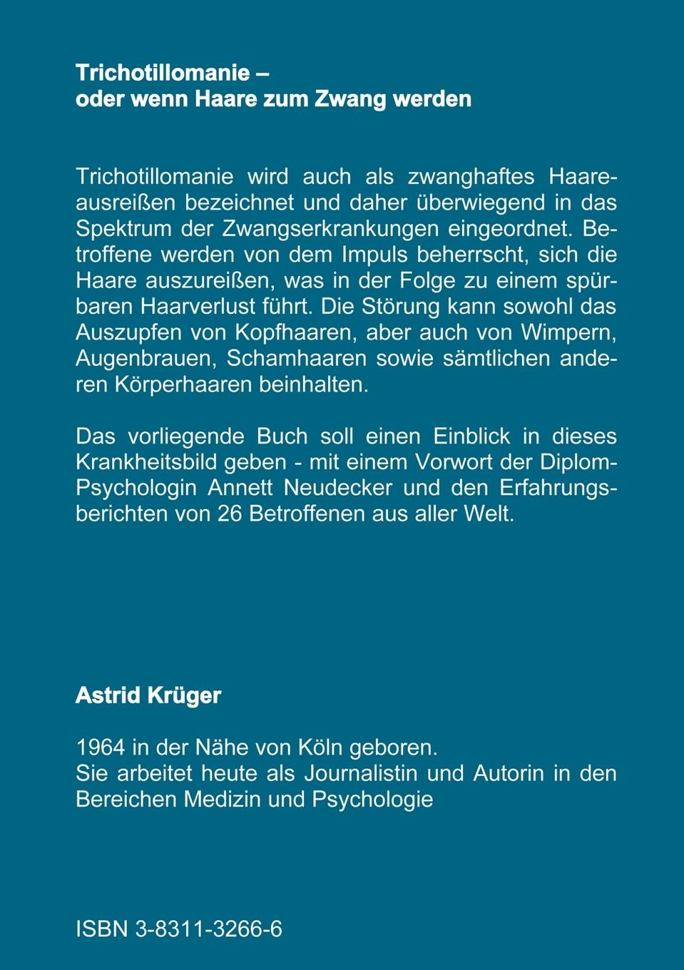 Rückseite: 9783831132669 | Trichotillomanie oder wenn Haare zum Zwang werden | Astrid Krüger