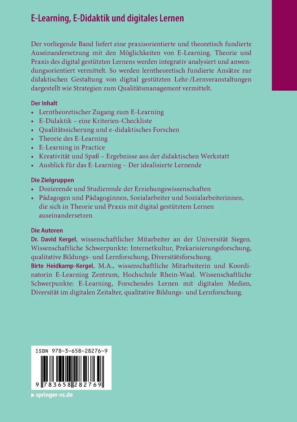 Rückseite: 9783658282769 | E-Learning, E-Didaktik und digitales Lernen | Heidkamp-Kergel (u. a.)
