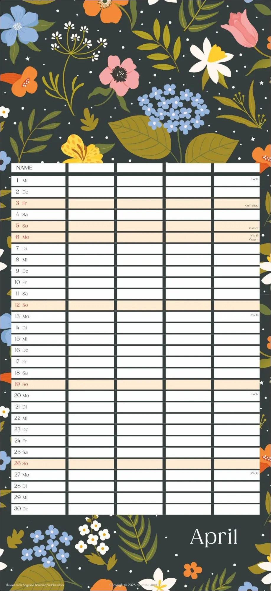 Bild: 9783839902769 | Floral total Familienplaner 2026 | Kalender | Spiralbindung | 15 S.