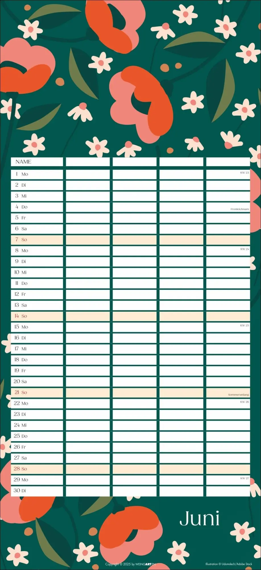 Bild: 9783839902769 | Floral total Familienplaner 2026 | Kalender | Spiralbindung | 15 S.