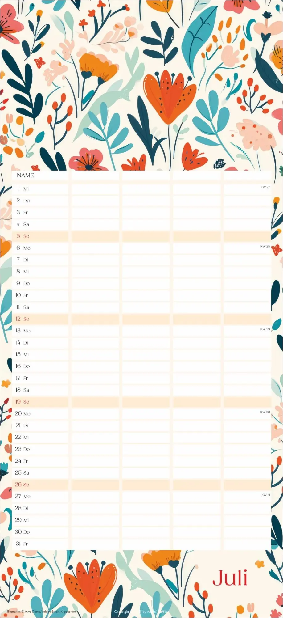 Bild: 9783839902769 | Floral total Familienplaner 2026 | Kalender | Spiralbindung | 15 S.