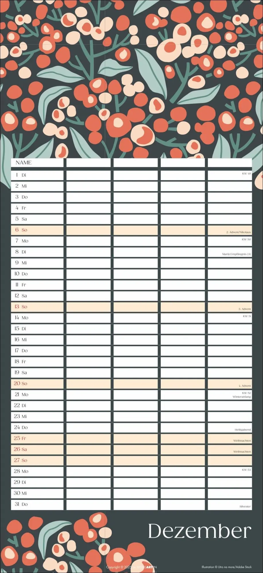 Bild: 9783839902769 | Floral total Familienplaner 2026 | Kalender | Spiralbindung | 15 S.